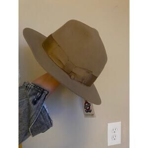 NWT SELENTINO STERLING HAT 100% GENUINE FUR FELT FEDORA TAN 57 - 7 1/8